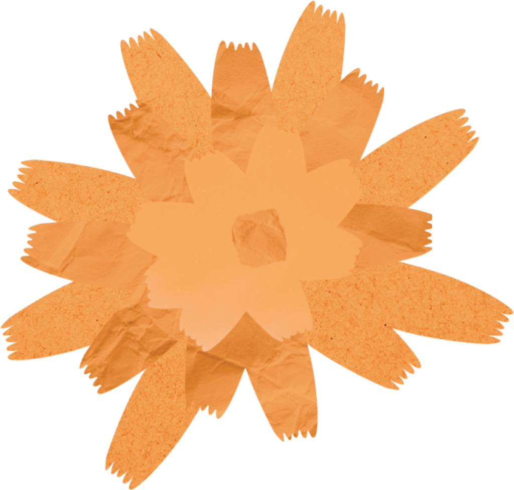 Orange abstract paper flower with layered petals.